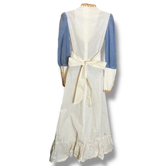 Ultra-Rare 1960s Made-In-California Prairie Maxi Cream-Blue Ric-Rac + Tag - Picture 3 of 13